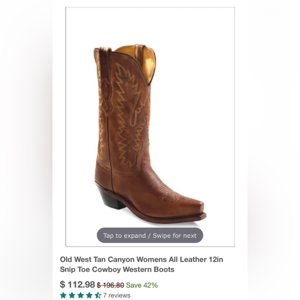 Old West Brown Leather Snip Toe Boots